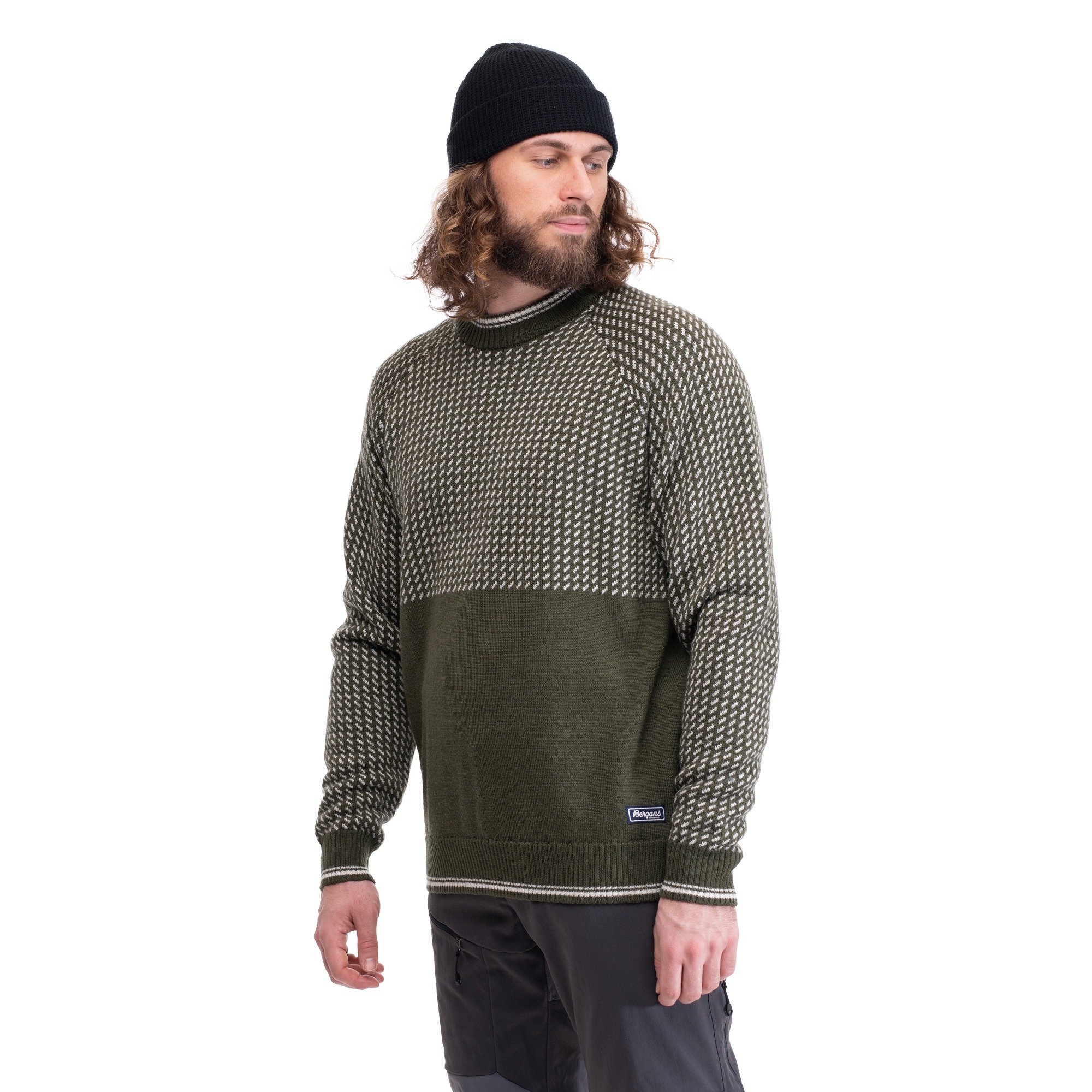 Alvdal Wool Jumper Herre Dark Olive Green/Vanilla White