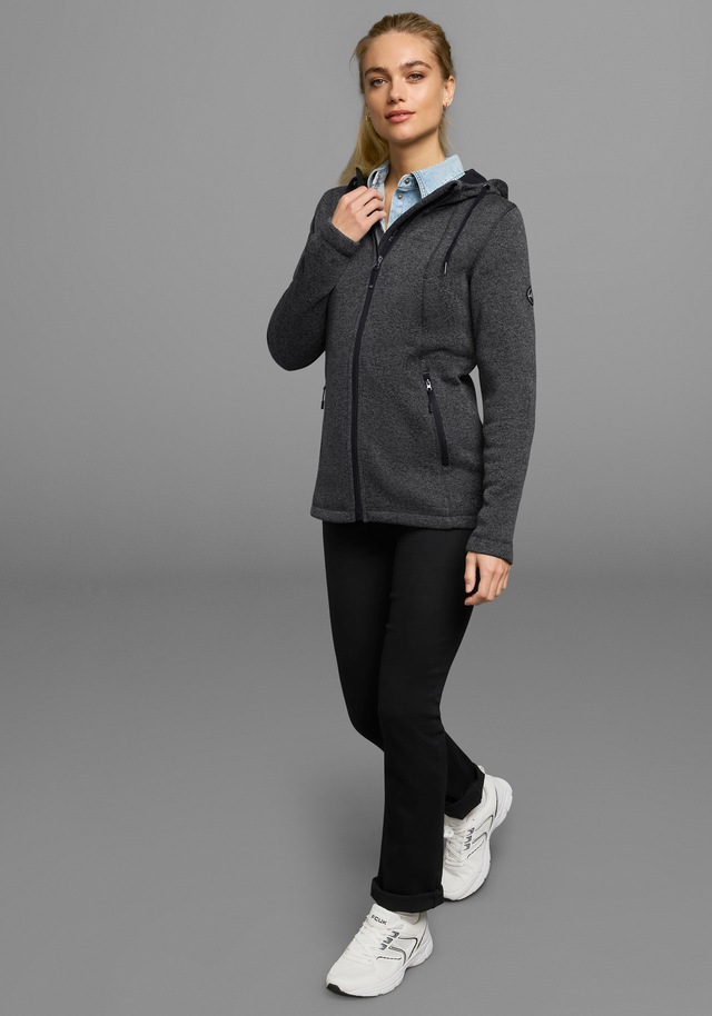 Polarino Strickfleecejacke mit Kapuze für kalte Tage,  aus Strickfleece,  sportlicher Stil