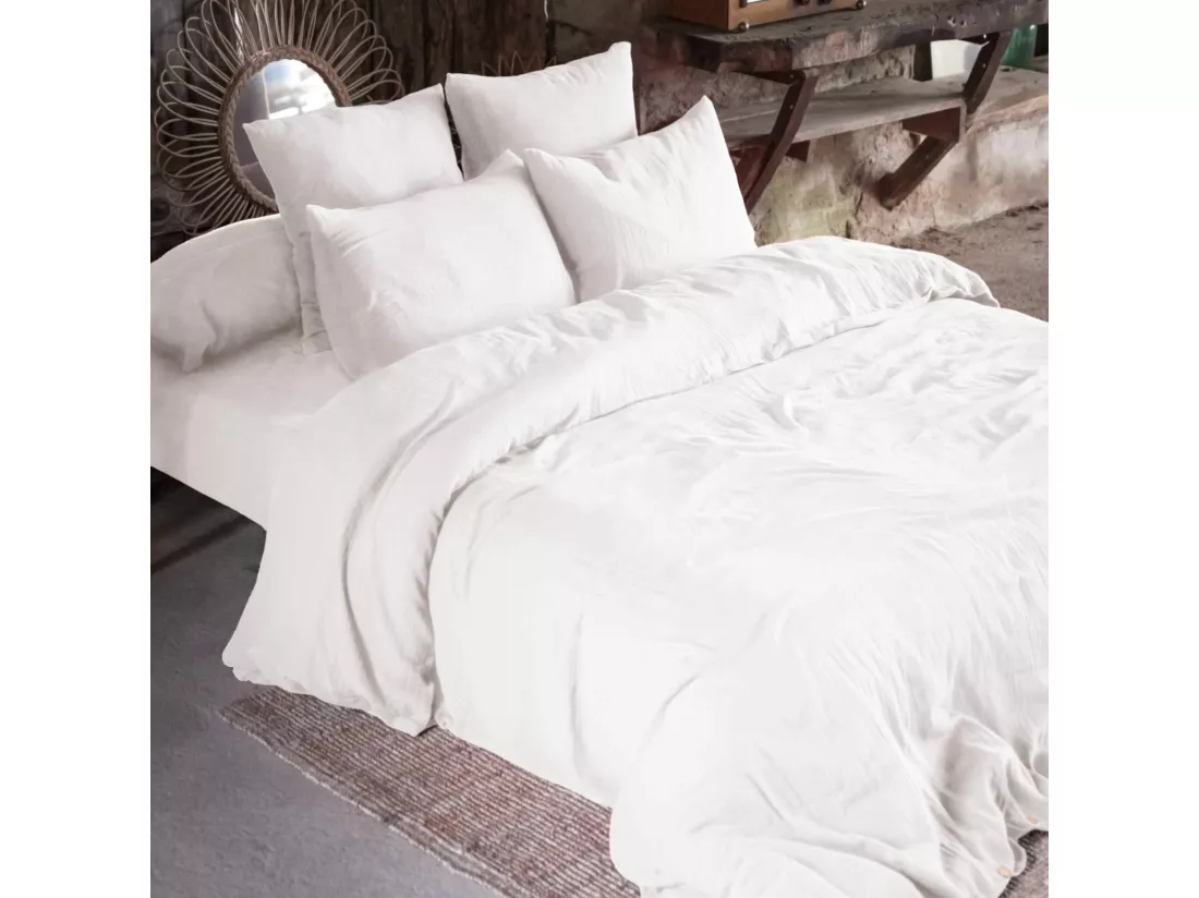 Parure de lit double gaze de coton blanc 260x240 cm
