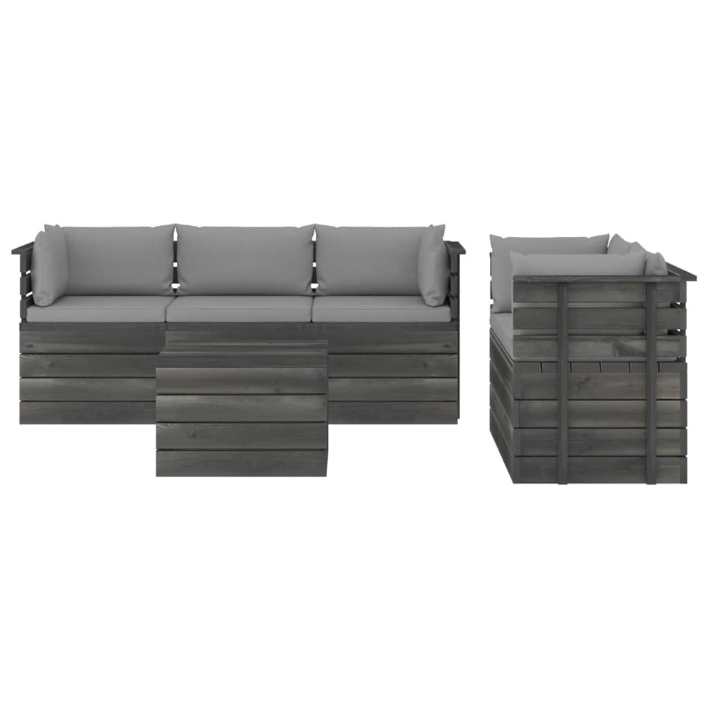Salon de jardin palette meuble d'extérieur ensemble de mobilier 6 pièces avec coussins bois de pin massif