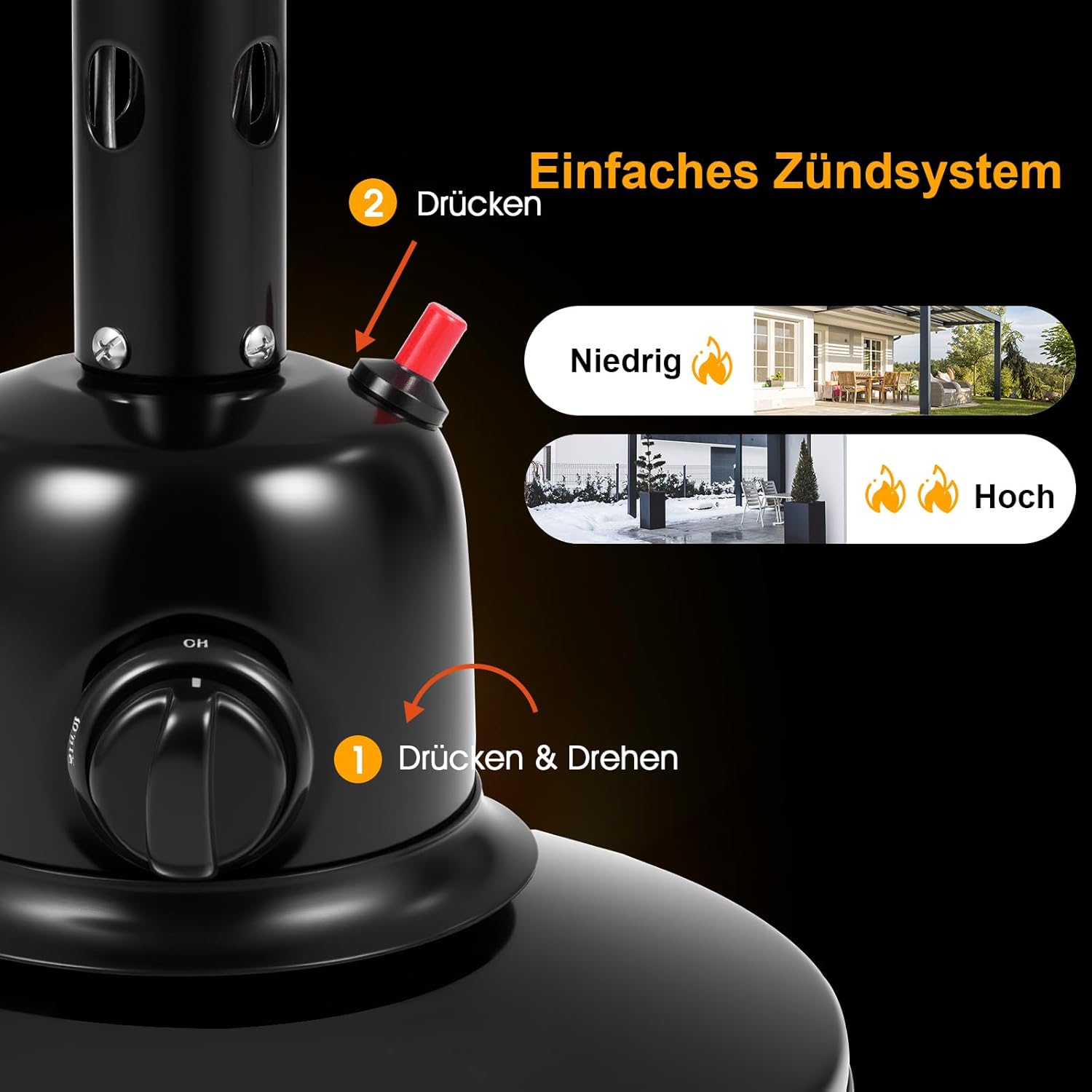 COSTWAY Terrassenheizer für Tischplatte, Gas-Heizstrahler, Tragbarer Tischheizer mit 4000 W Heizleistung, Umkipp- & Überhitzungsschutz, Heizpilz mit beschwertem Sockel für Garten, Terrasse (Schwarz)