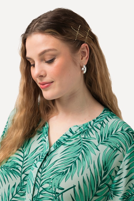 Longbluse, Palmen, A-Linie, Tunika-Ausschnitt, Halbarm
