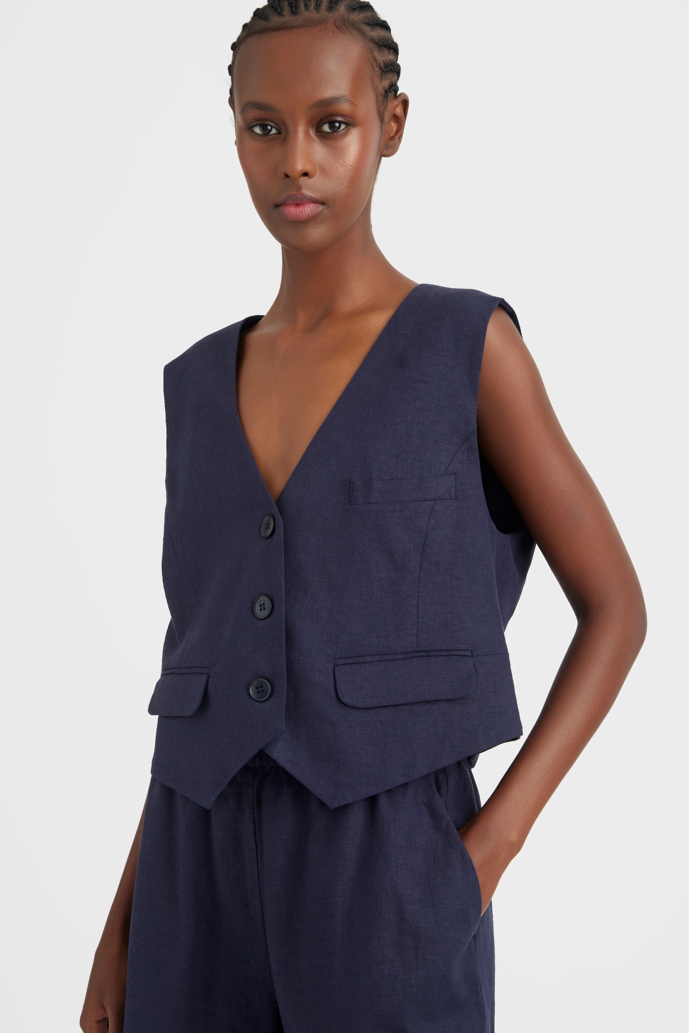 GESTUZ  Liza linen vest - Seaborne