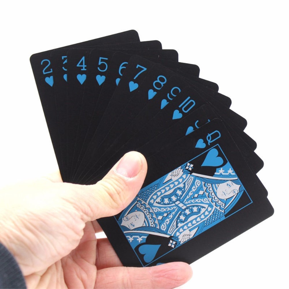 (54er Set) Poker Karten Deck Wasserfestes Jasskarten Spiel - Schwarz / Blau