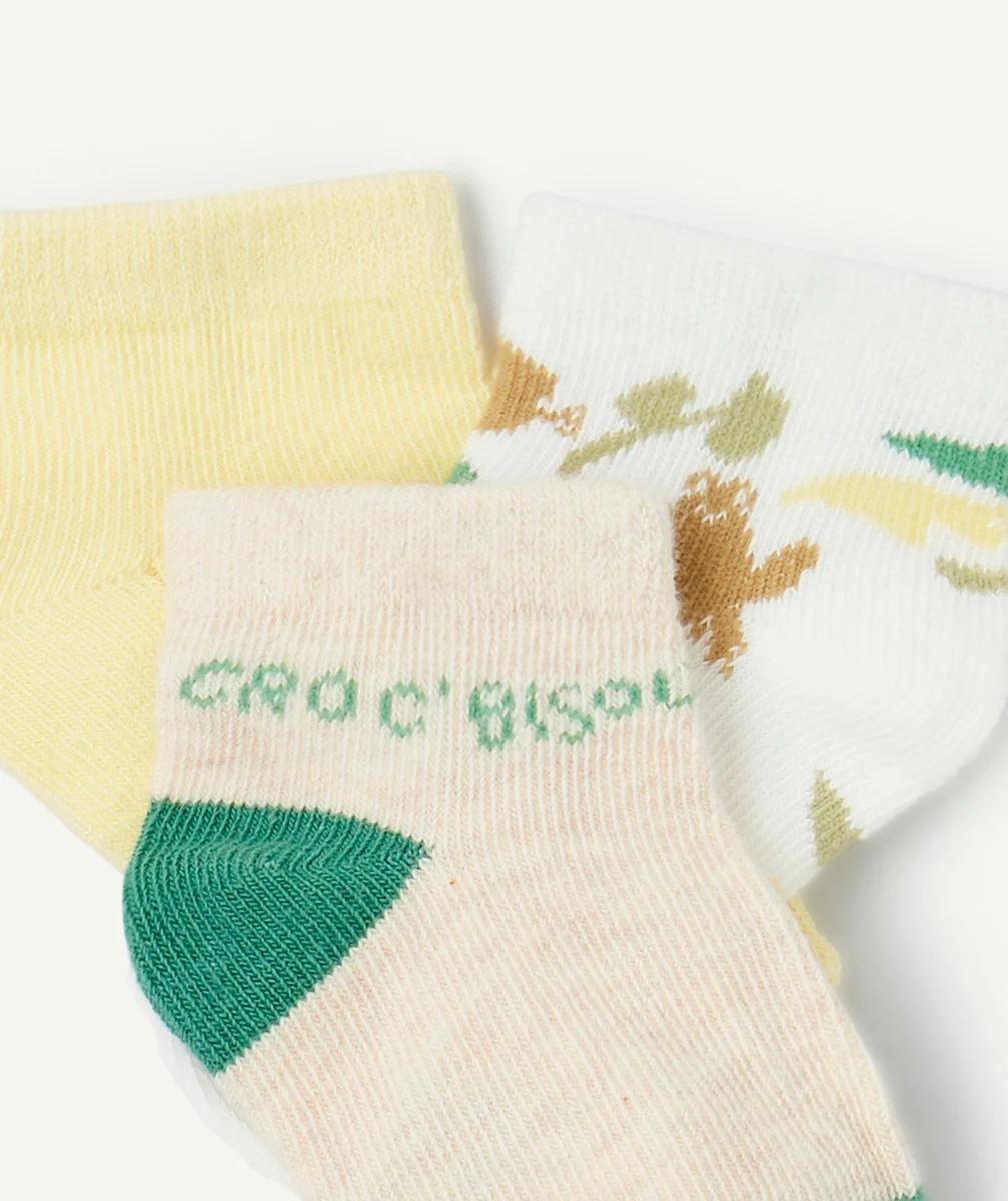 lot de 3 paires de socquettes bébé garçon jaune et vert thème savane