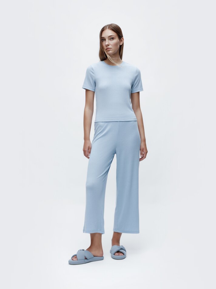 Calça de pijama canelada - Azul