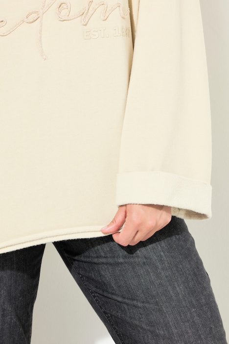 Sweatshirt, Stickerei, Rundhals, Langarm, Rollkanten