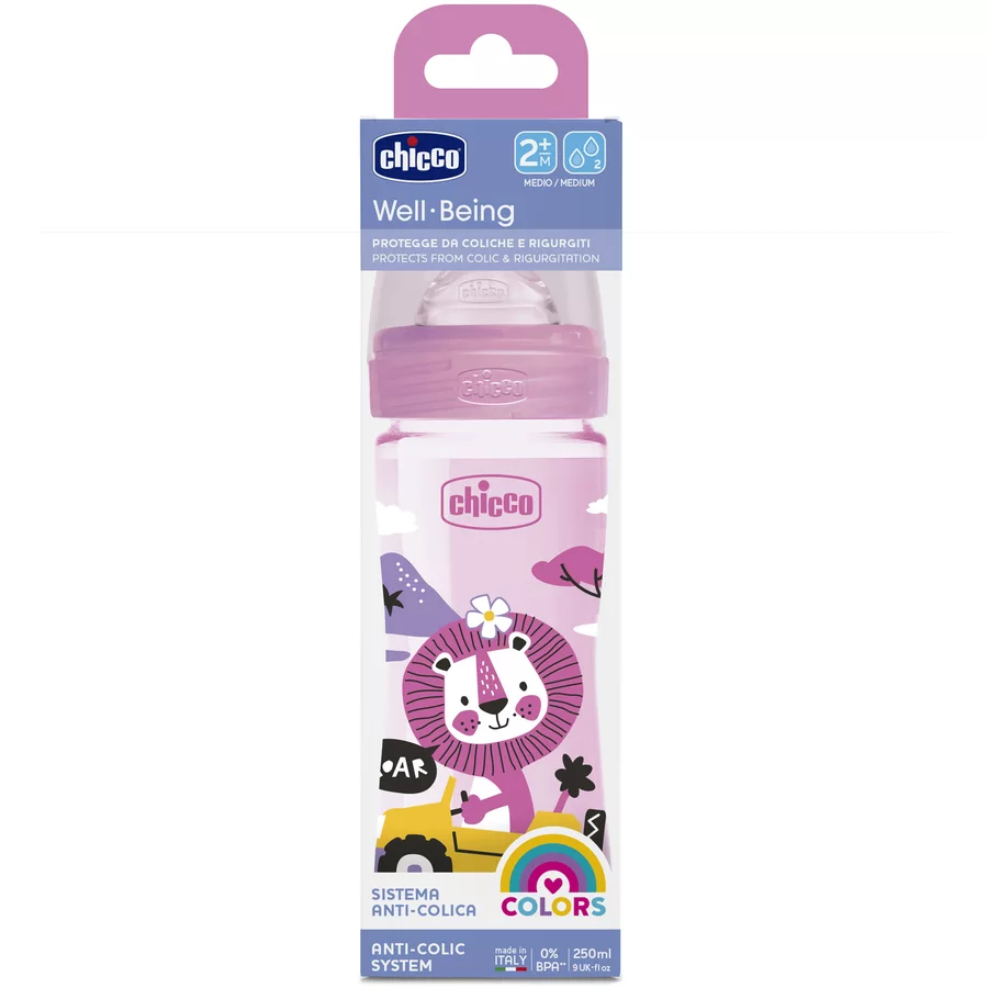 chicco Well-Being Colored, 250ml, Durchschnittlicher Durchfluss, girl, 2M+