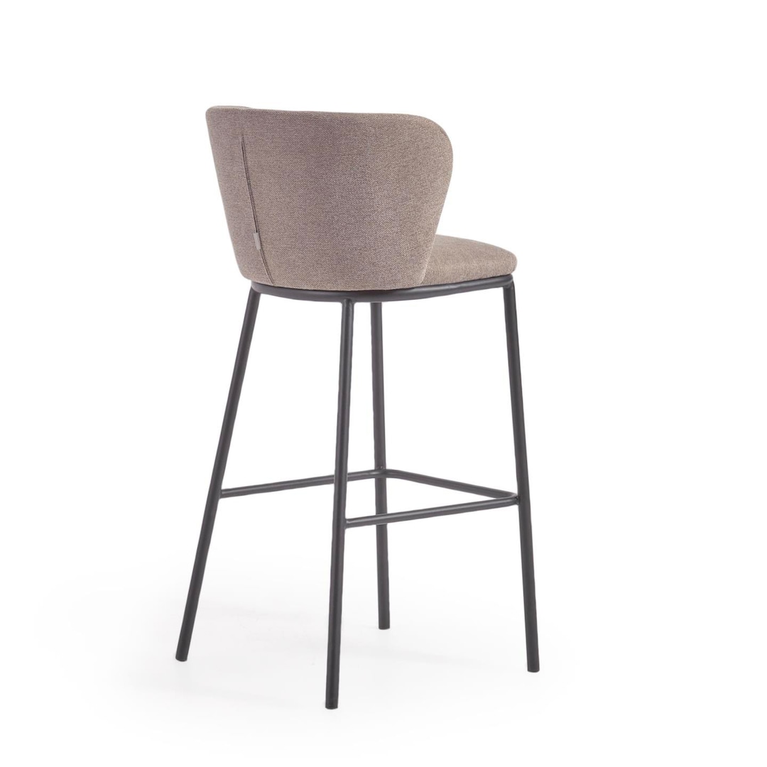 Kave Home Barhocker Chenille hellbraun/Metall schwarz