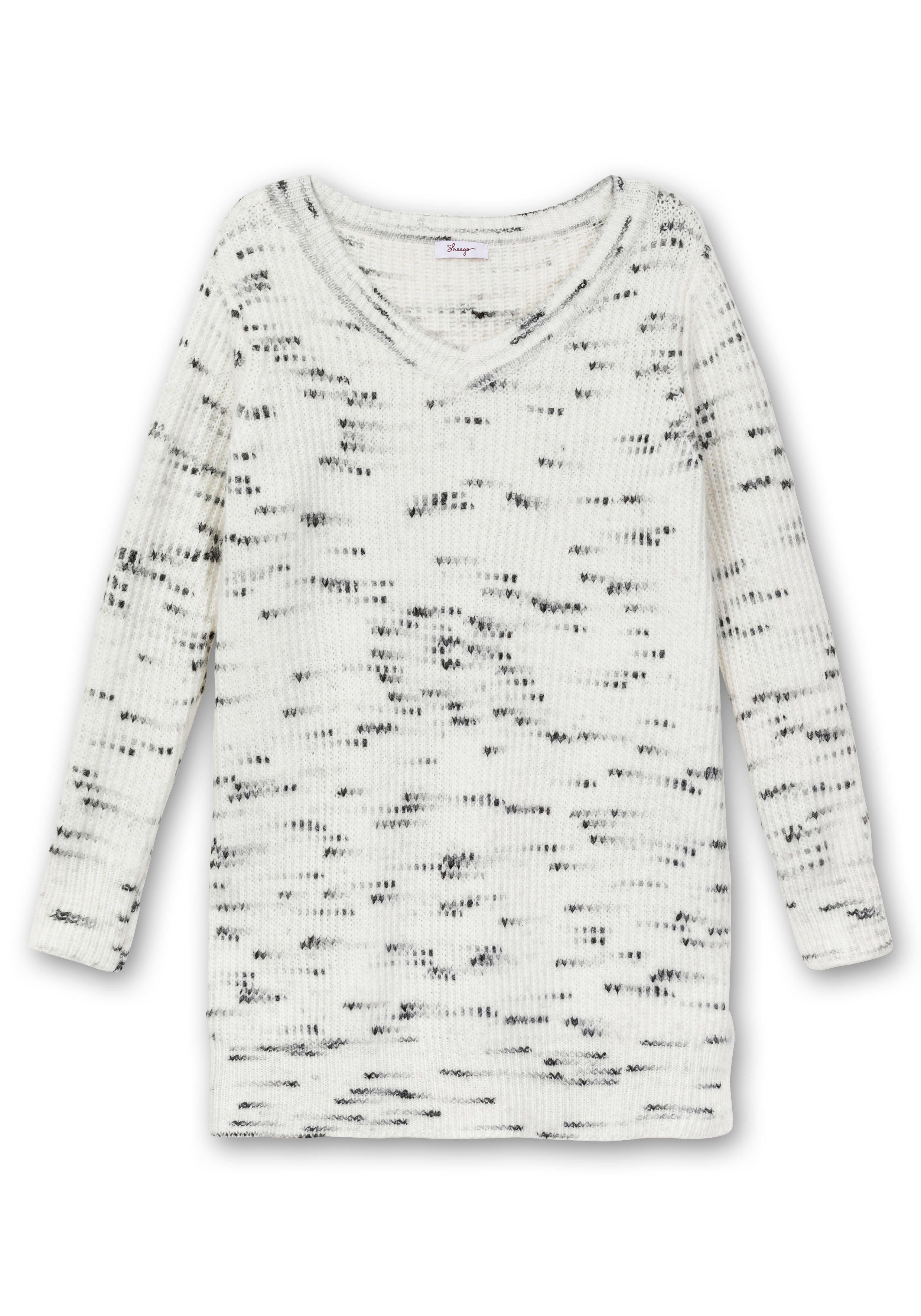 Longpullover mit Kontrastgarn, mit Wollanteil