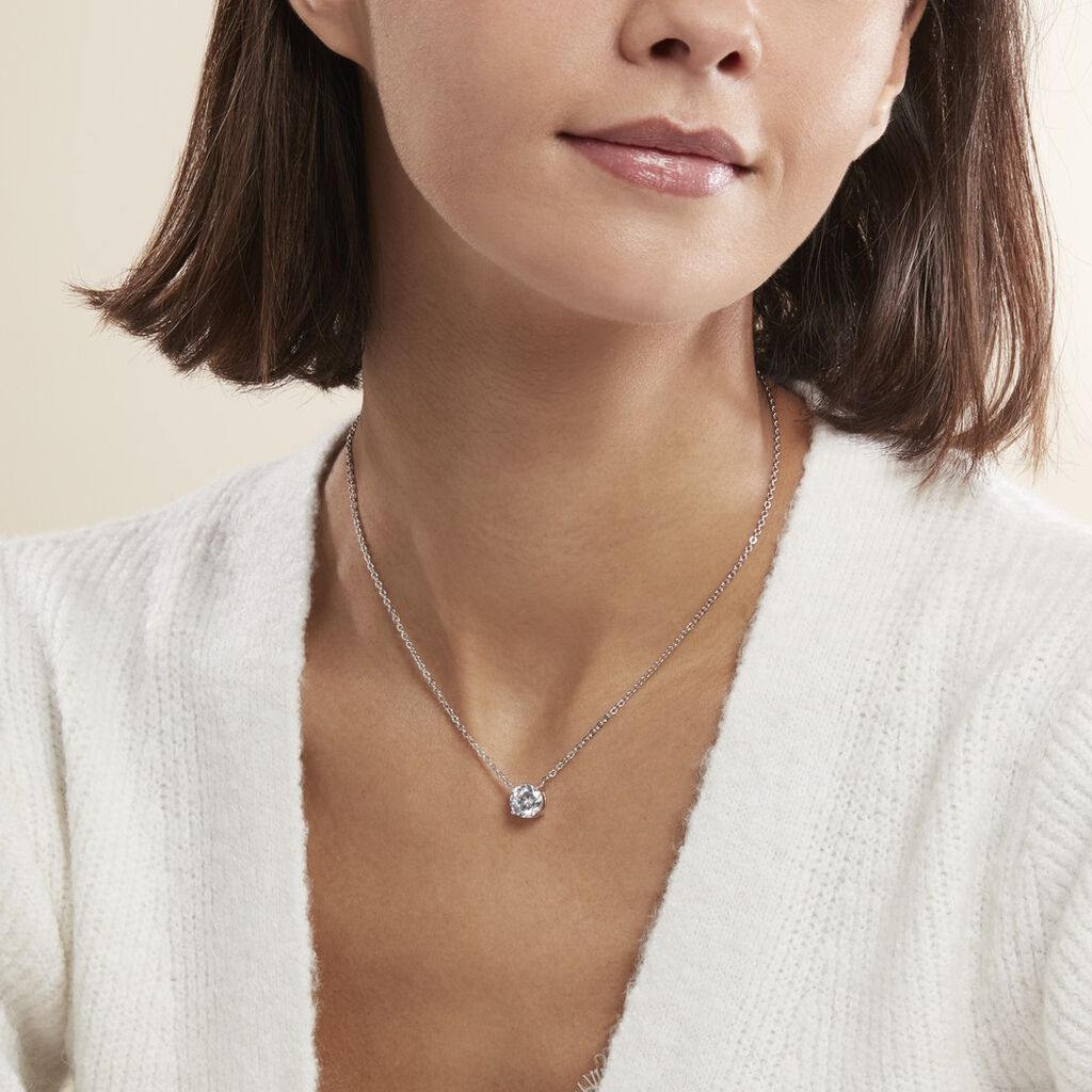 Collier Argent Blanc Aroha Oxyde De Zirconium