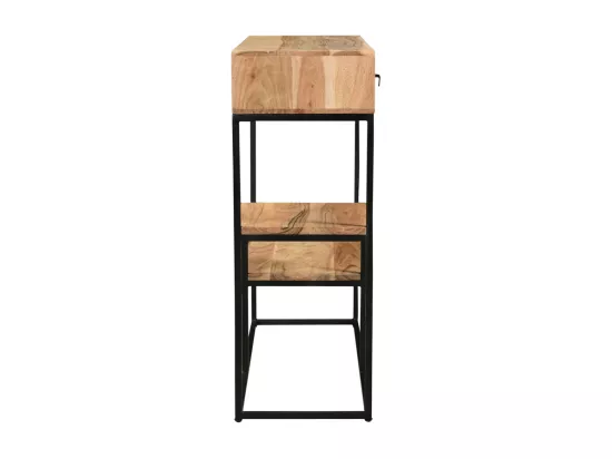 Console avec rangements 2 tiroirs en bois massif et métal noir L80 cm GRENELLE