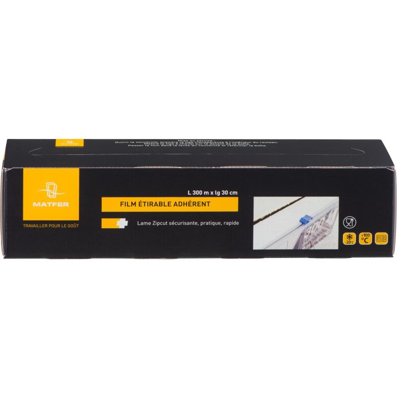 Film alimentaire étirable PVC transparent, largeur 30 cm - Rouleau de 300 m