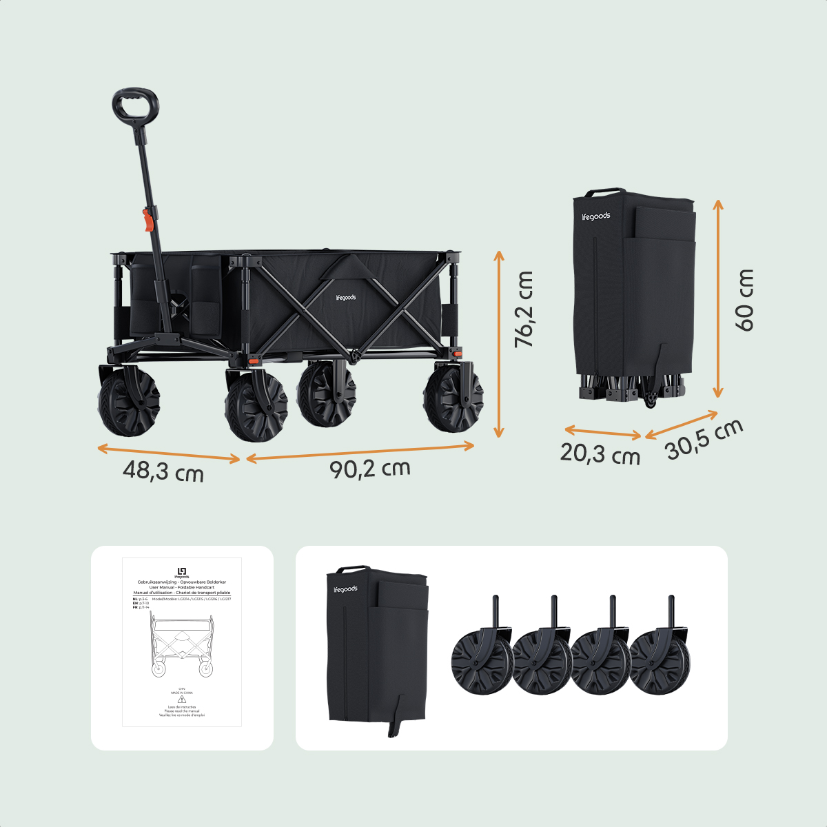 LifeGoods 135L bolderkar - Black