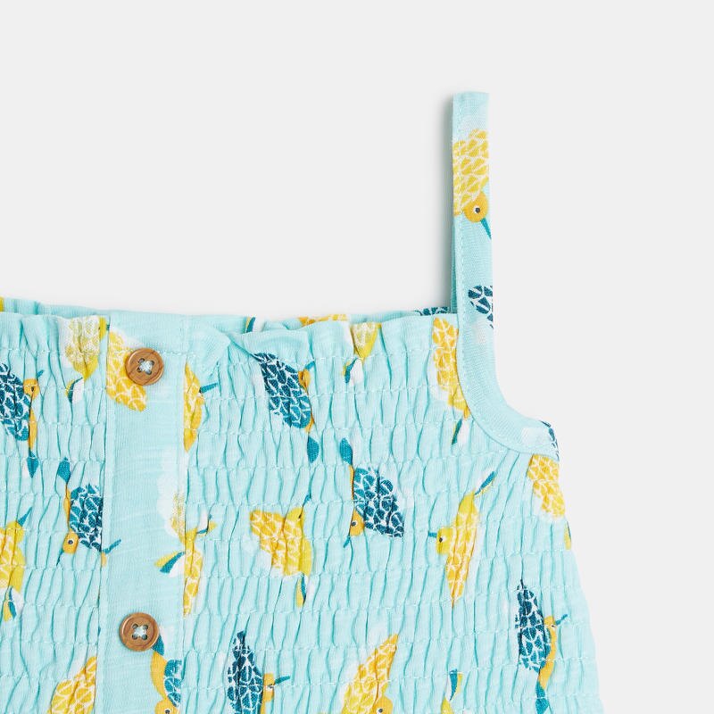 Robe smockée à bretelles imprimé oiseaux bleue bébé fille Bleu