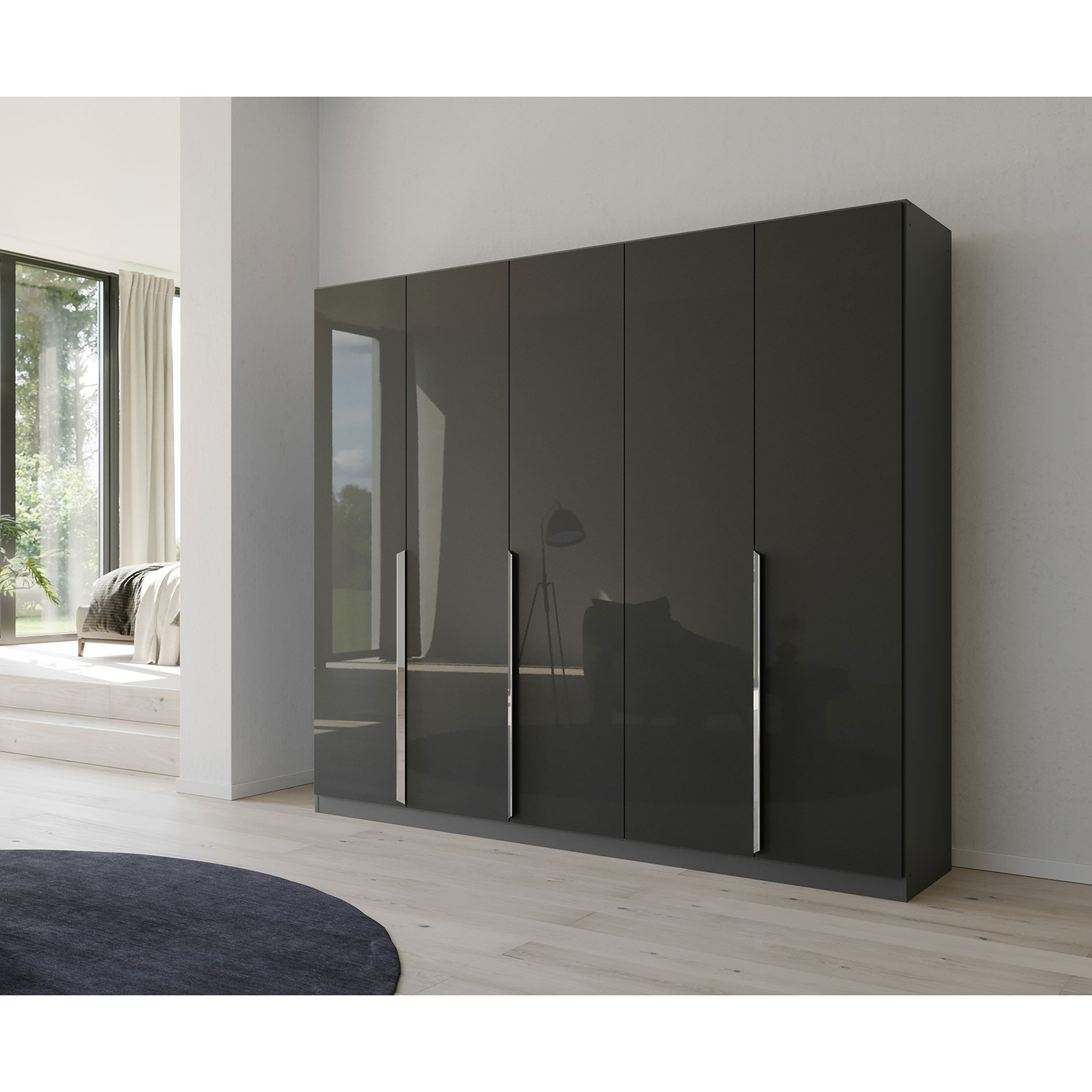 Drehtürenschrank - Hochglanz grau - 5 Türen - 226 cm