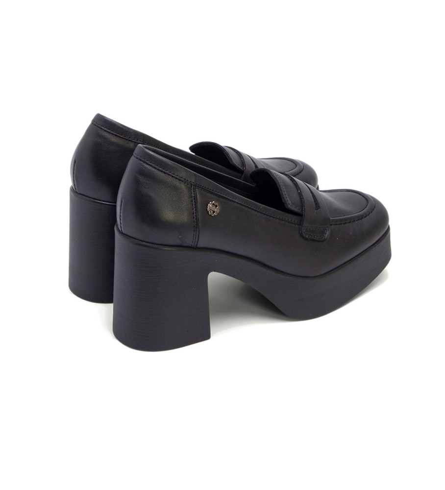 Mocassins Porronet Laia em couro preto - Altura do salto: 8,5 cm -