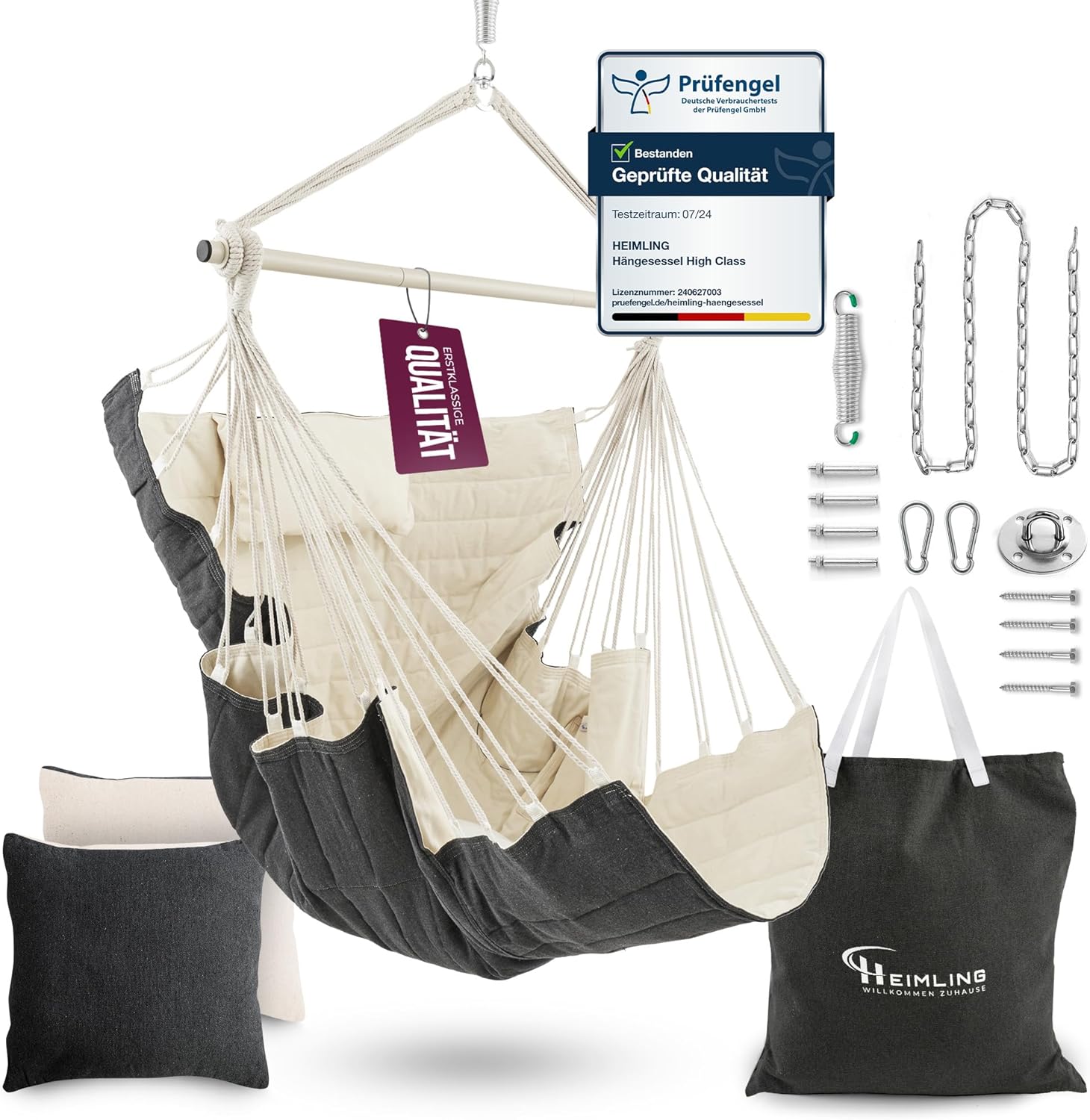 Hängesessel High-Class Outdoor & Indoor XXL [All Inclusive Paket mit Aufhängung + 3 Kissen] Kinder & Erwachsene bis 150 kg | Hängematte Wohn- Schlafzimmer, Garten Balkon Terrasse
