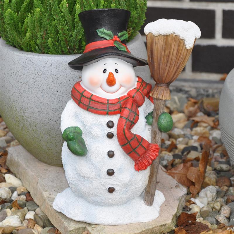 Dazikemo Dekofigur Gartenfigur Schneemann mit Besen