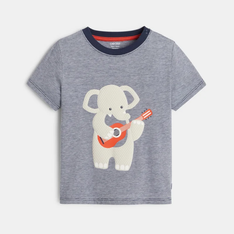 T-shirt rayé éléphant en relief bleu bébé garçon Bleu
