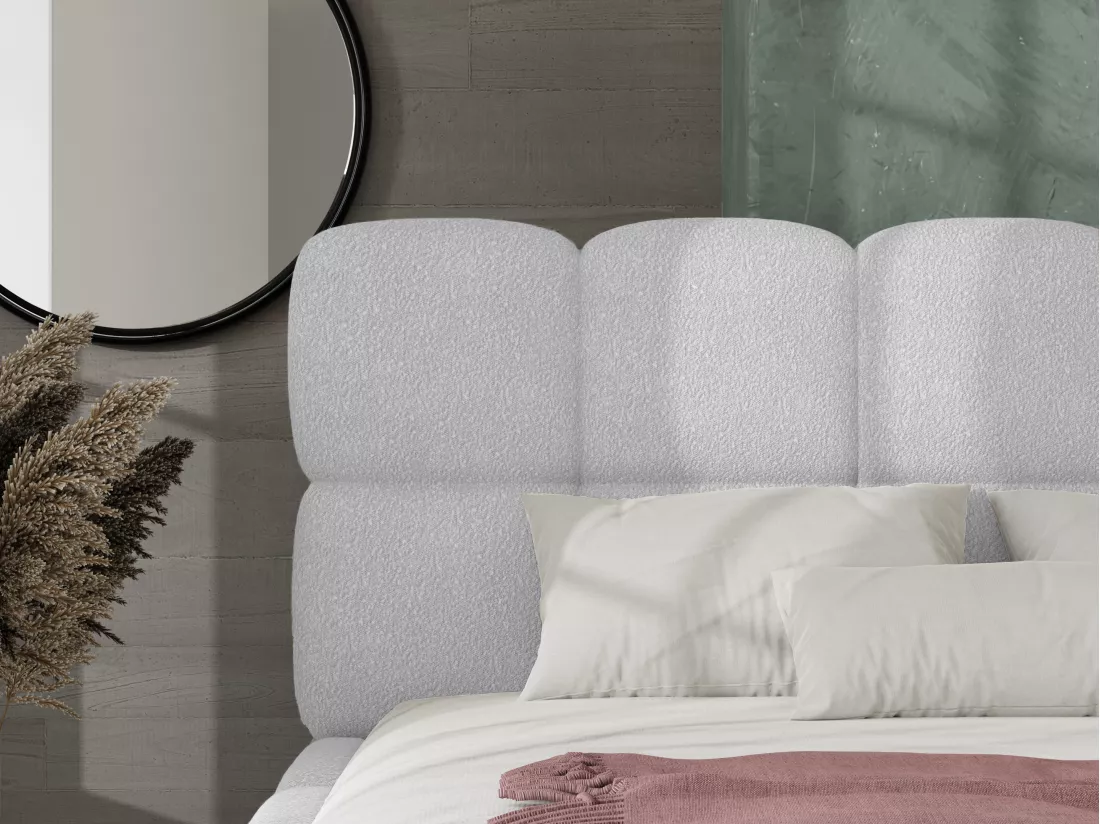 Lit coffre 200 x 200 cm - Tissu bouclette - Gris clair - DAMADO de Pascal Morabito