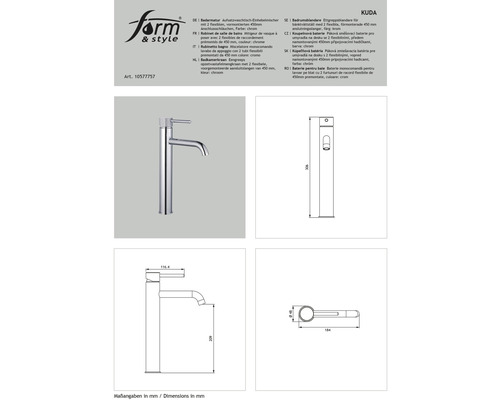 form&style wastafelmengkraan voor opzetwastafels KUDA chroom
