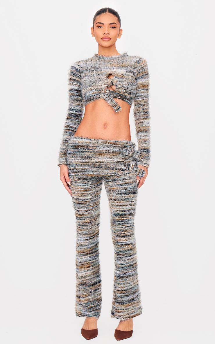 Multicolore Haut À Manches Longues Ceinturé En Maille Duveteuse