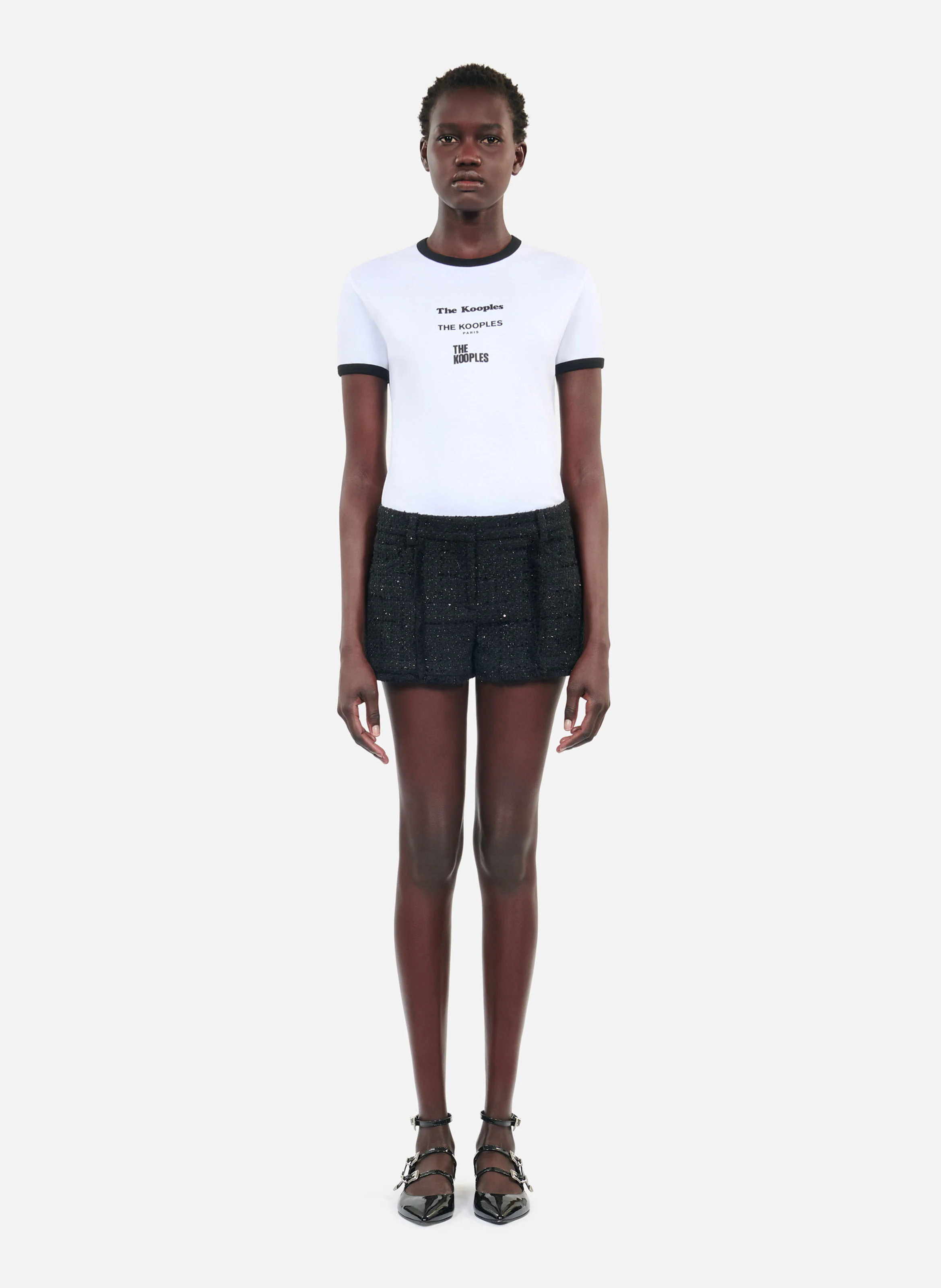 Short ajusté tweed en coton mélangé | Noir