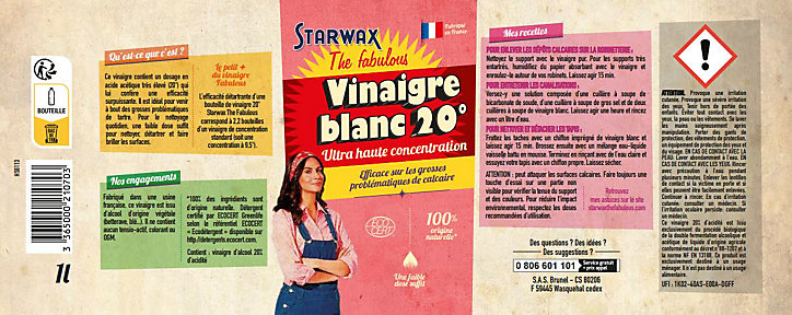 Vinaigre blanc 20° ultra haute concentration Starwax The fabulous 1L