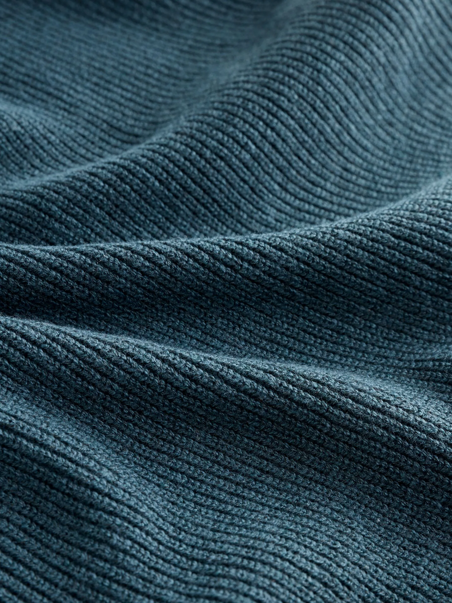 Blauwgroen - Essential geribbelde trui met korte rits en Regular fit