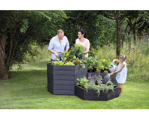 Klassieke verhoogde tuinbak GARANTIA ERGO Vario 1 incl. Flora waterbesparend systeem 190 x 190 x 50 cm steen