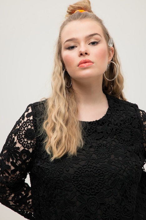 Spitzenkleid, Rundhals, Langarm, doppellagig