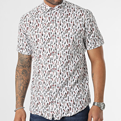 Chemise Manches Courtes Blanc Gris Bordeaux