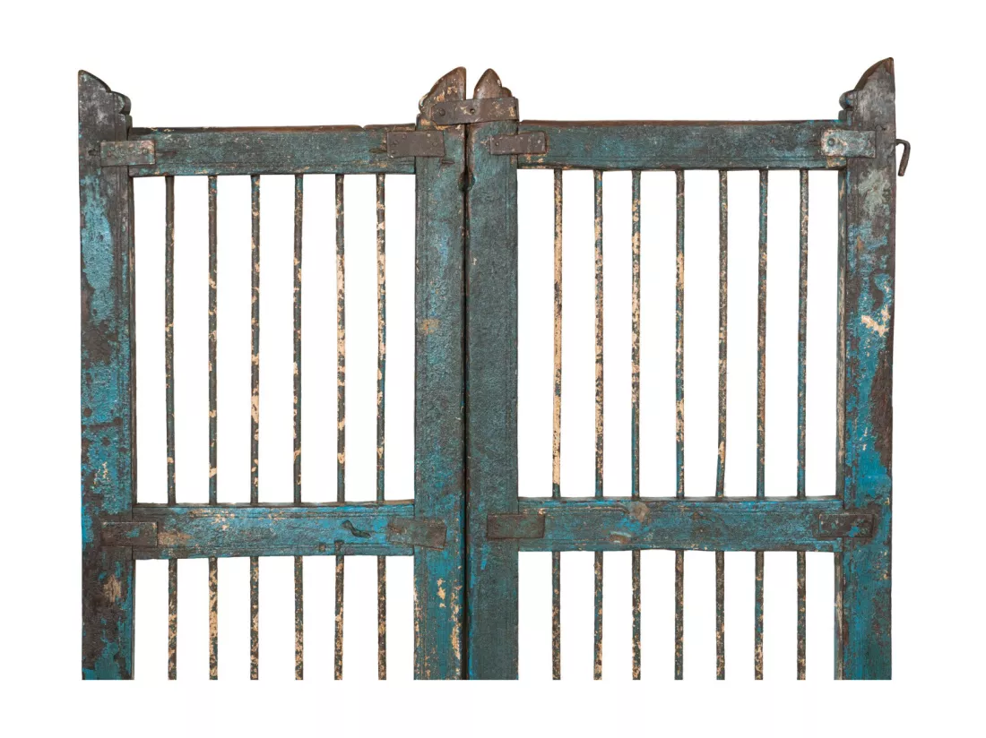 BISCOTTINI Portail - Bois Massif et Fer Finition Antique - Clôture en Fer - Portail en Métal - Porte Décorative - Portail d'Entrée - Clôture en Bois - Intérieur et Extérieur - 100x6x102cm