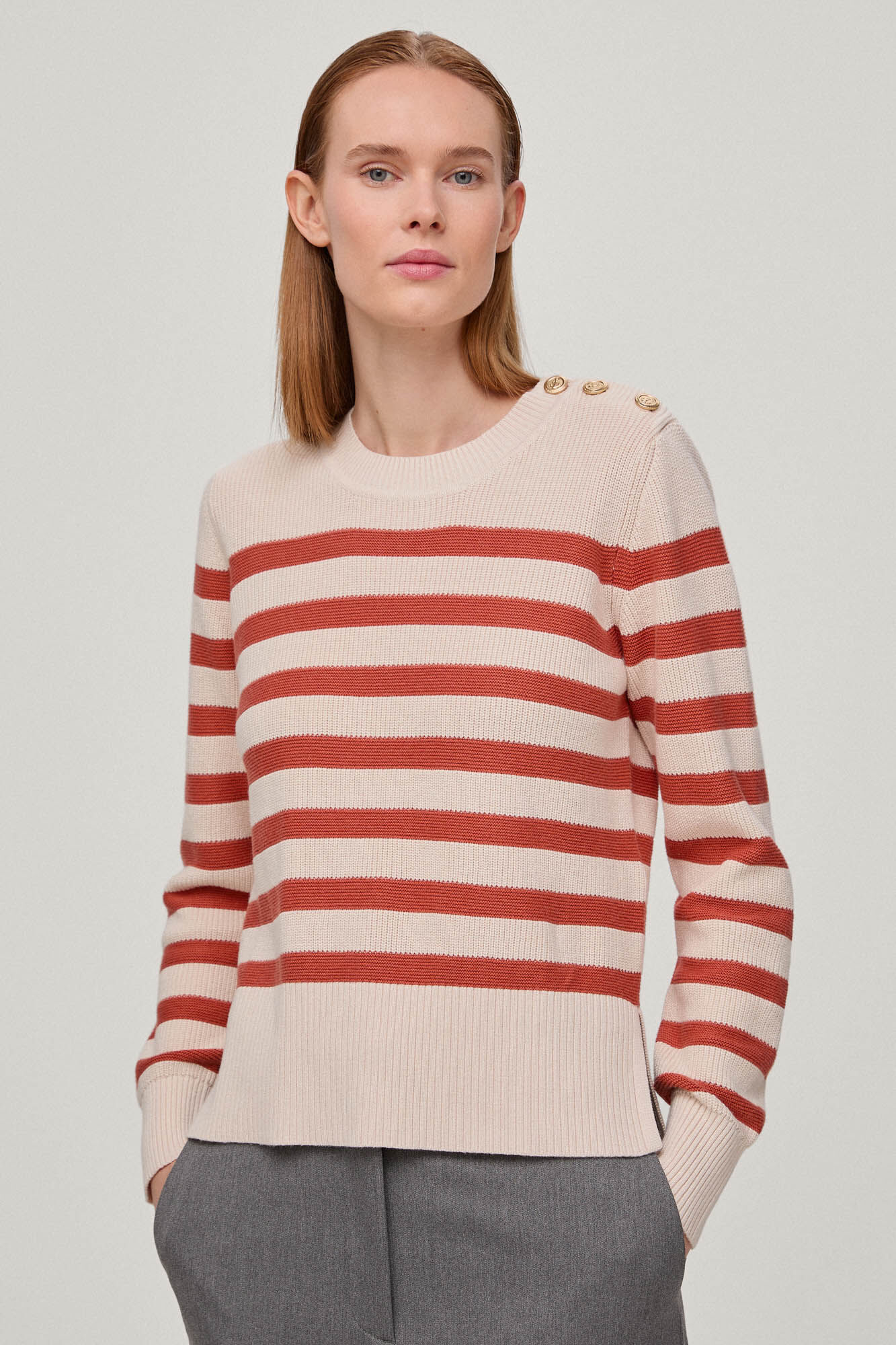 Jersey de raias com botão joya - Naranja
