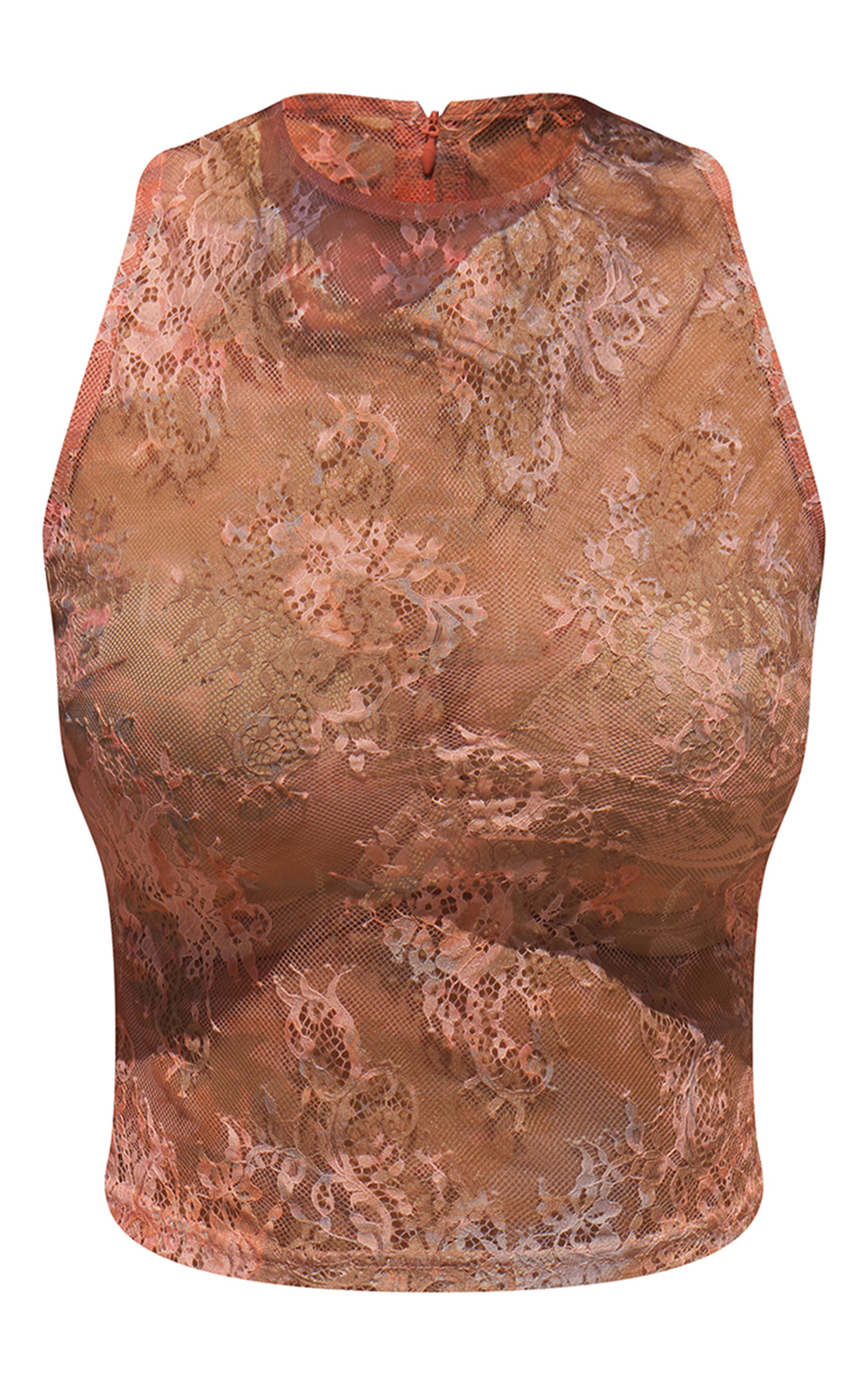 Rose Haut Co-ord Transparent En Dentelle À Imprimé Floral