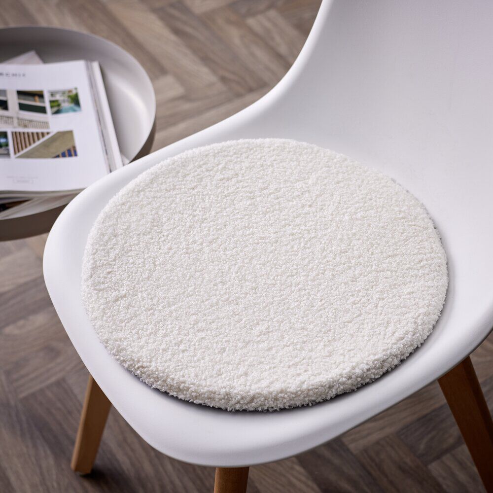 Galette de chaise en tissu bouclette blanc cassé Ø38 cm