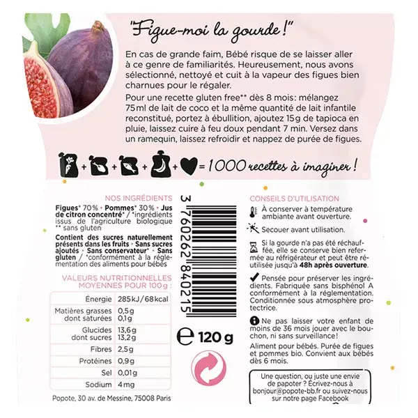 Popote Les Fruits Figo em sachê +6m Orgânico 120g