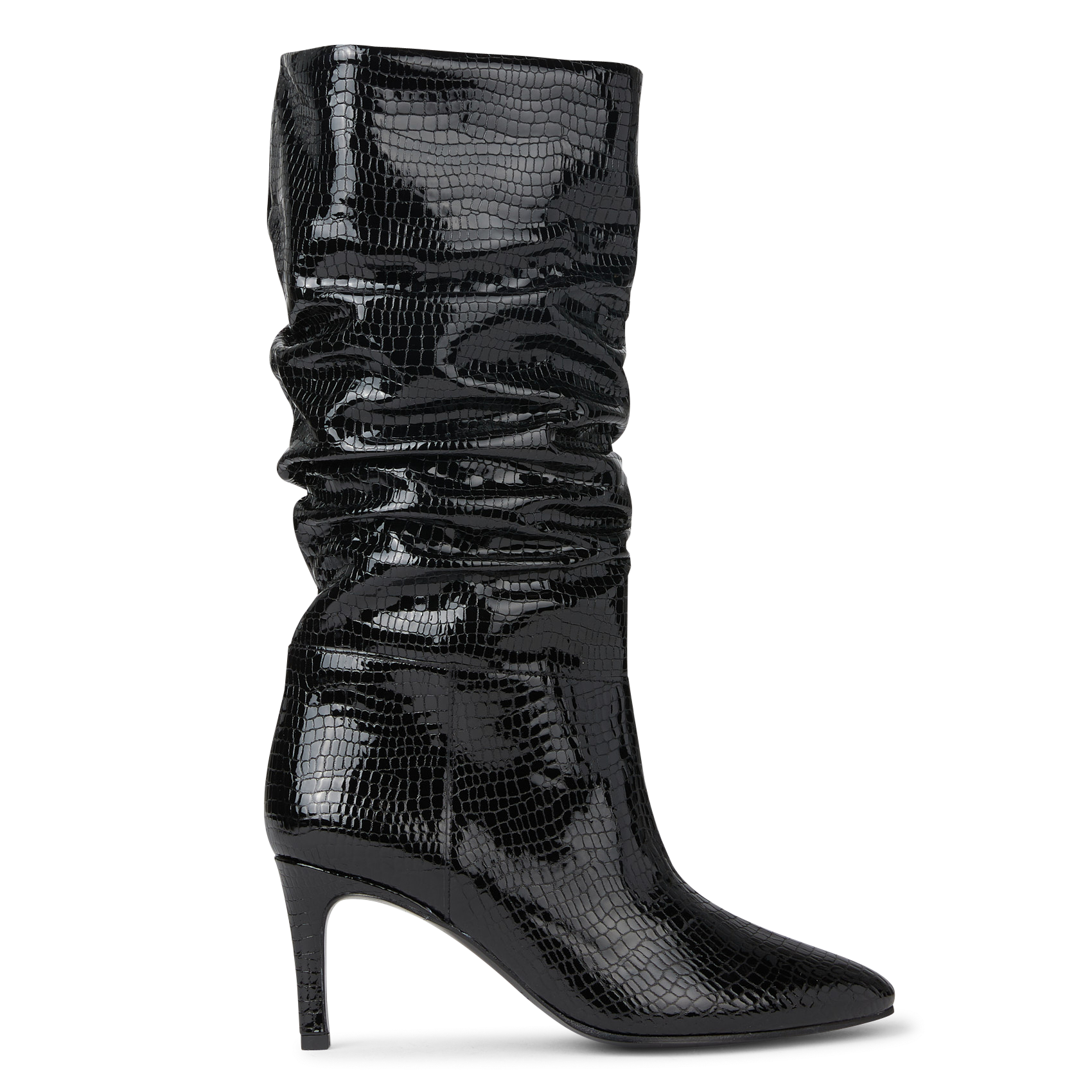CELESTE 65 - Botte à talon en cuir serpent verni | Noir