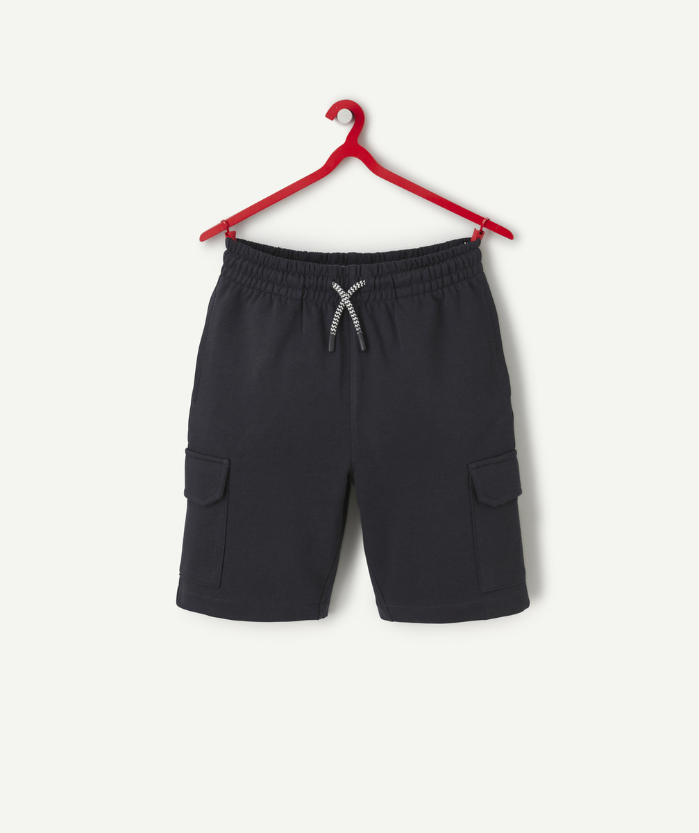 bermuda garçon en coton bio bleu marine style cargo