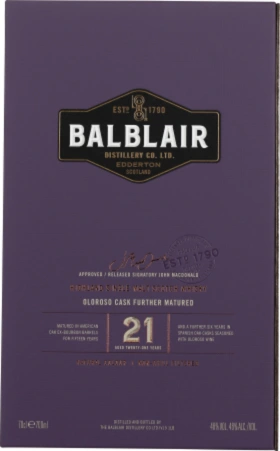 BALBLAIR 21 YEARS SINGLE MALT 70CL