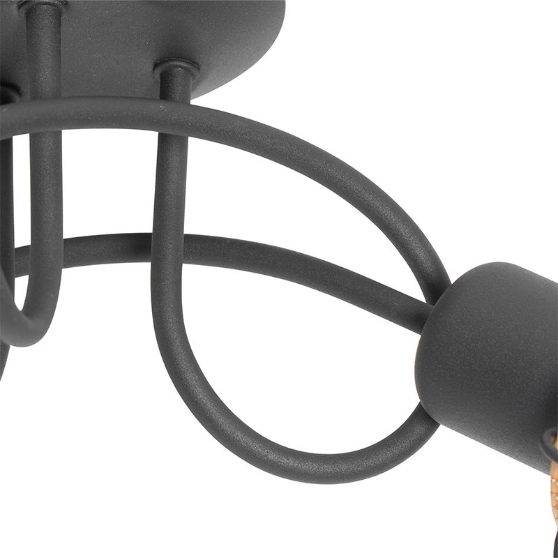 Design plafondlamp zwart met goud 3-lichts - Noud
