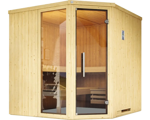 Weka Varberg 3 modulaire sauna inclusief 7,5 kW oven en digitale bediening met venster en grafietkleurige volledig glazen deur