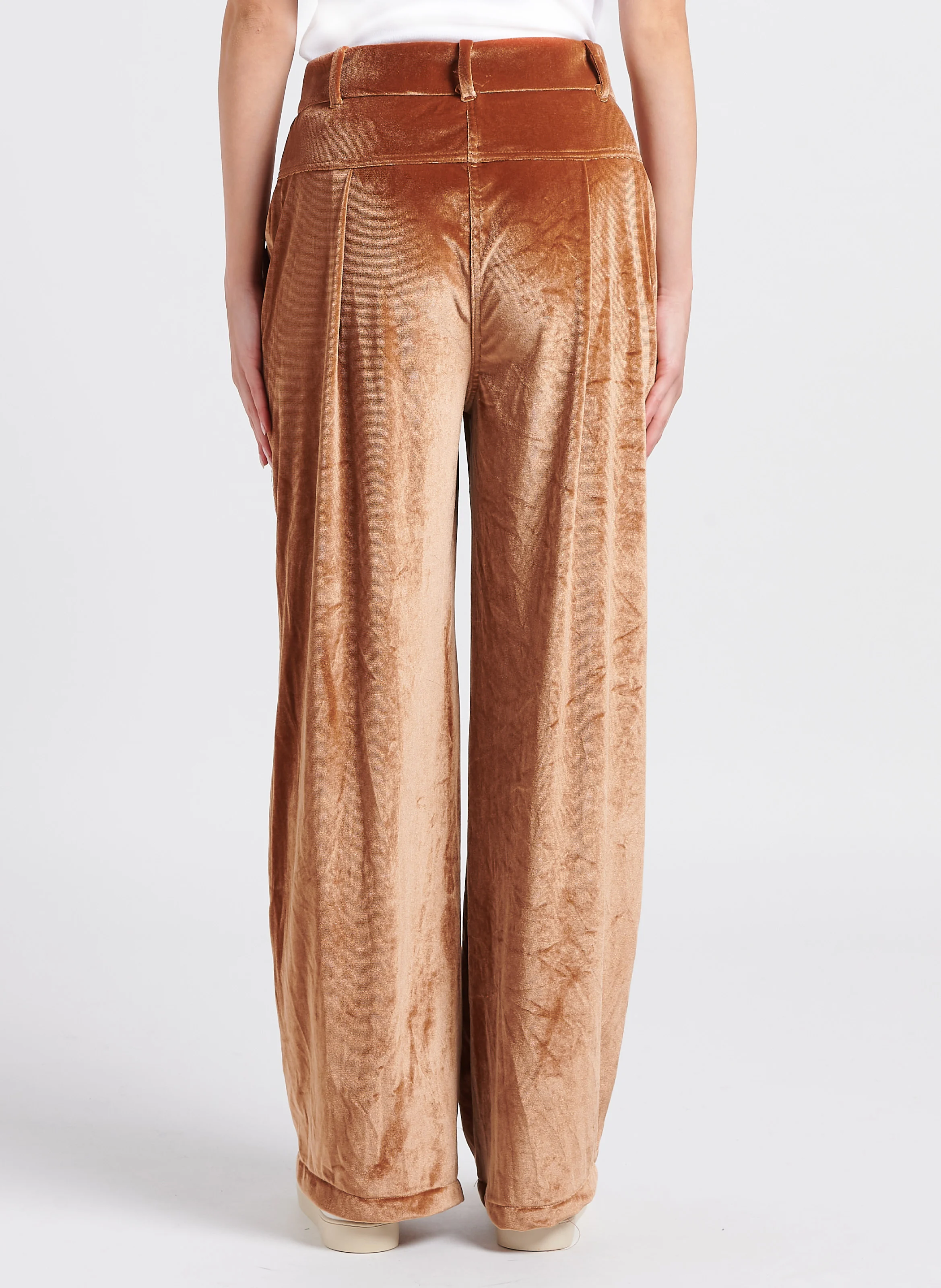 BACHUE - Pantalon large taille haute en velours | Marron