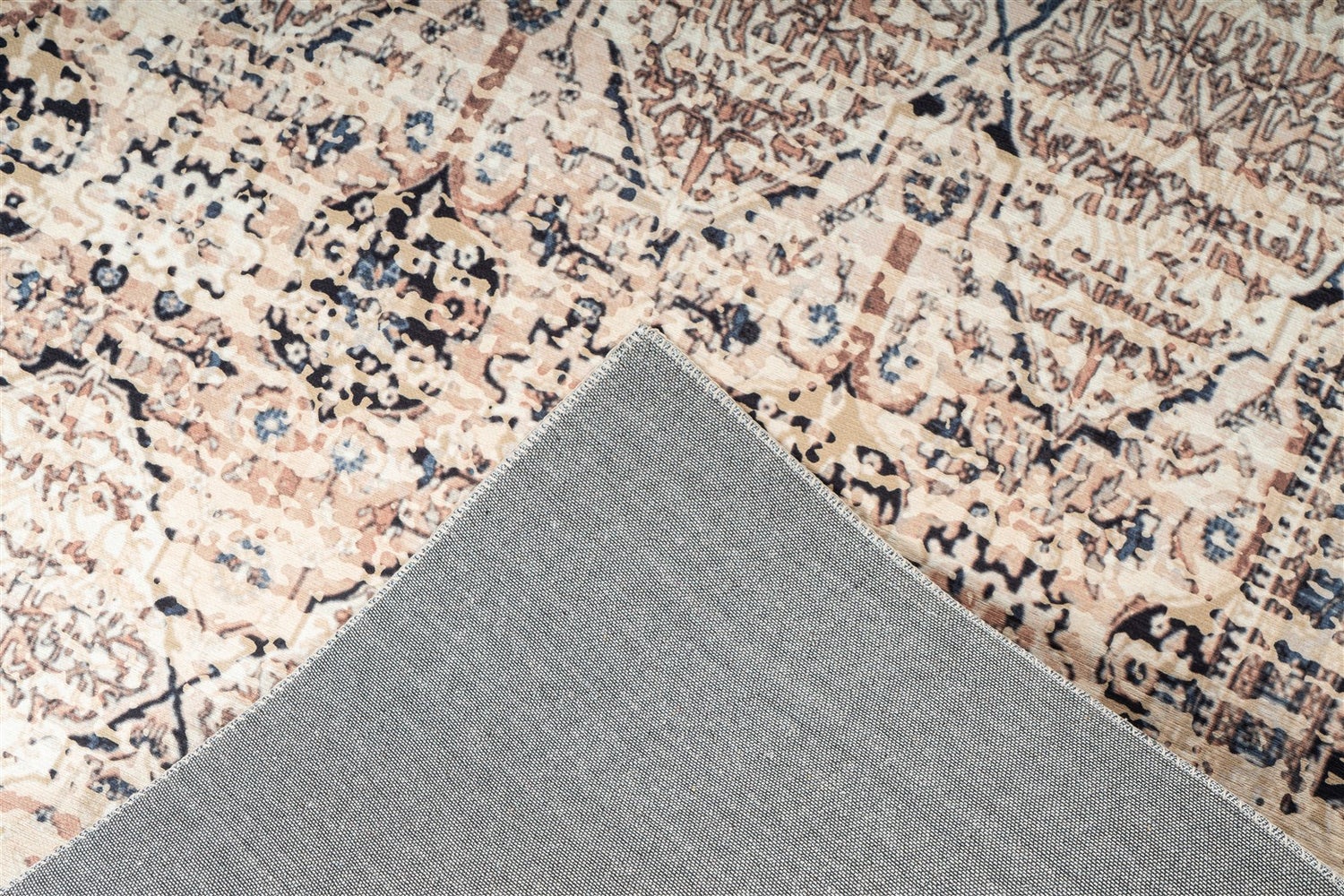 Stellara vlakgeweven tapijt, beige/blauw, vintage design, used look, oosters, 80 x 150 cm
