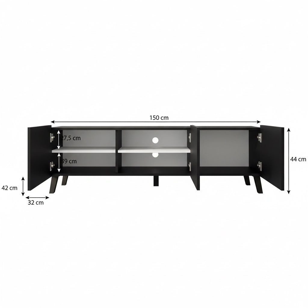 Pepinos 2 - TV-Meubel - Mat zwart - 150x42x44 cm