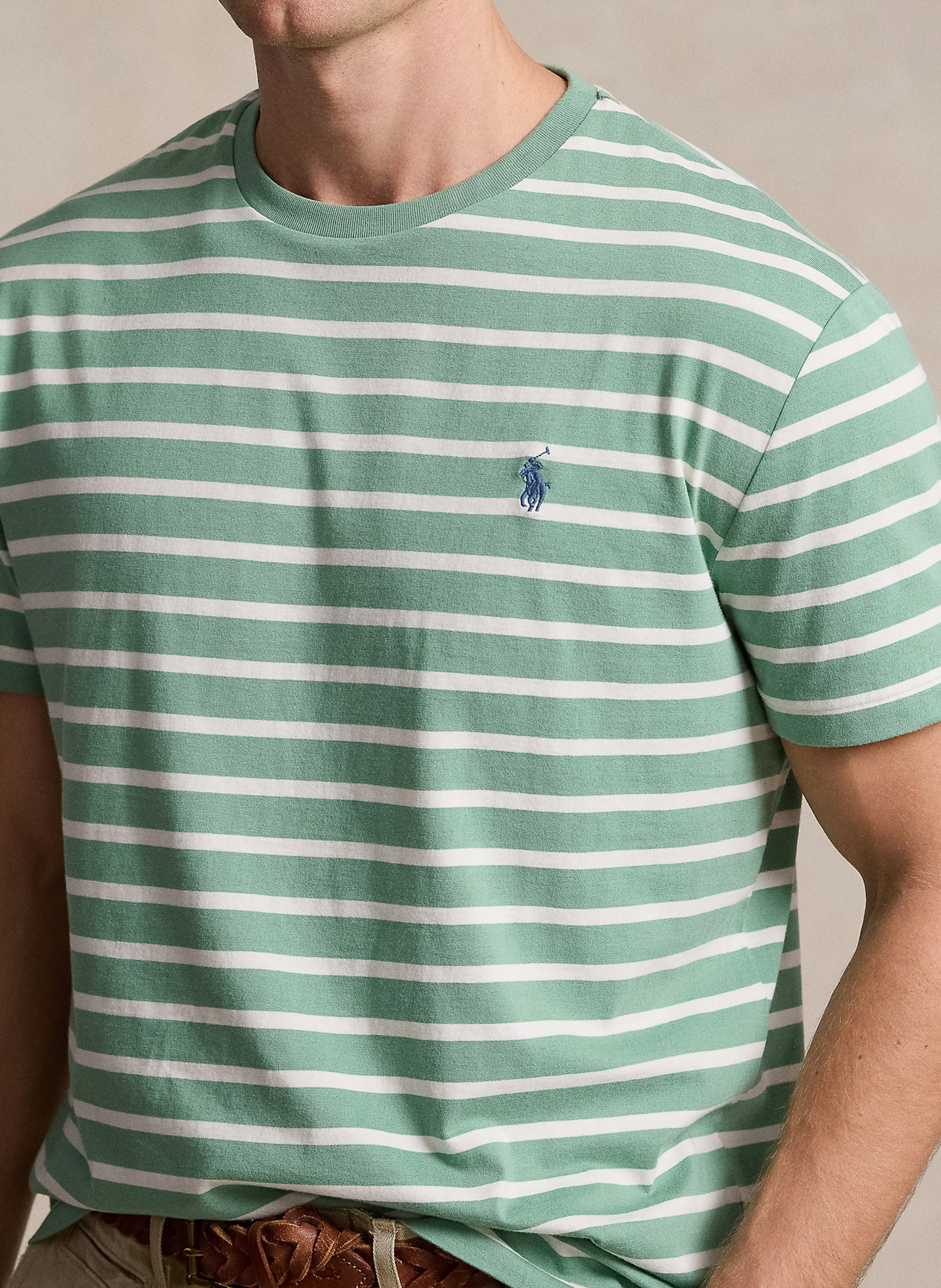 Tee-shirt col rond rayé brodé | Vert