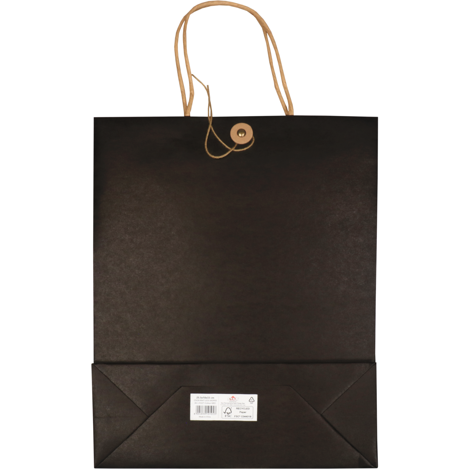 Tas, Papier, gedraaid papieren koord, japanse sluiting, 25.5x 10x33cm, draagtas, zwart
