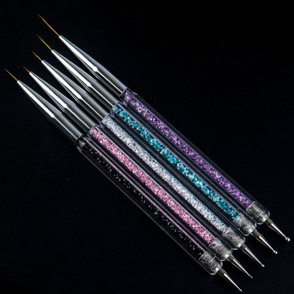 (5-tlg. Set) 2in1 Nail Art Nageldesign Dekorier Stift für UV Farbgel mit Liner Pinsel
