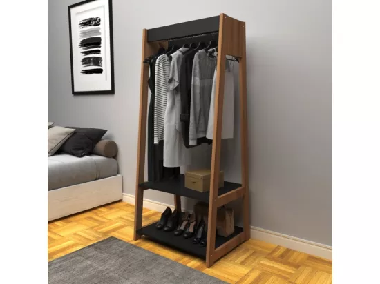 Meuble Penderie 2 Etagères Chataignier et Noir